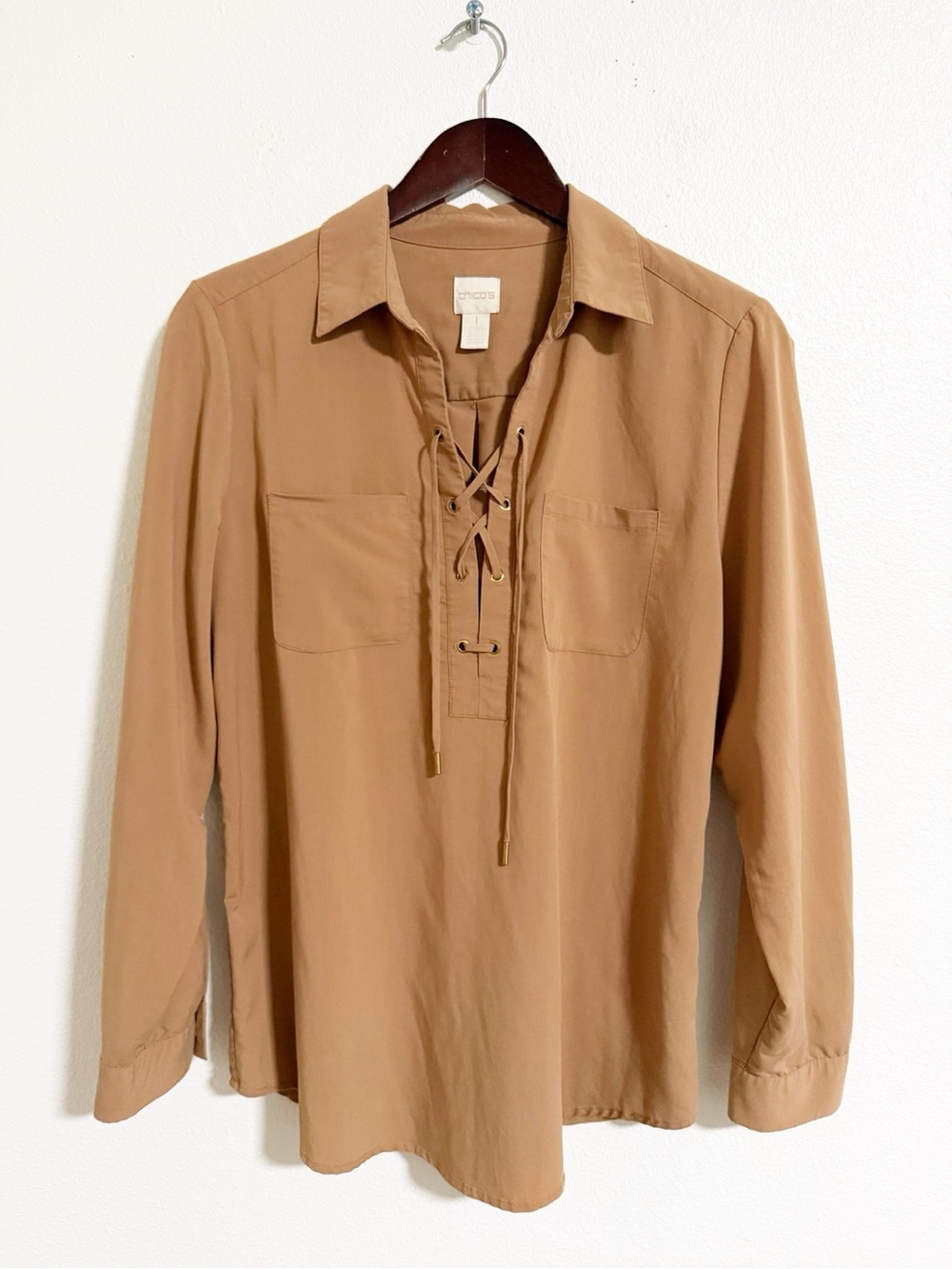 Chicos Modal Blend Lace Up Blouse
